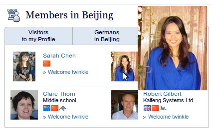 Internations web page with Greasemonkey user image script installed Screenshot of the Internations web page