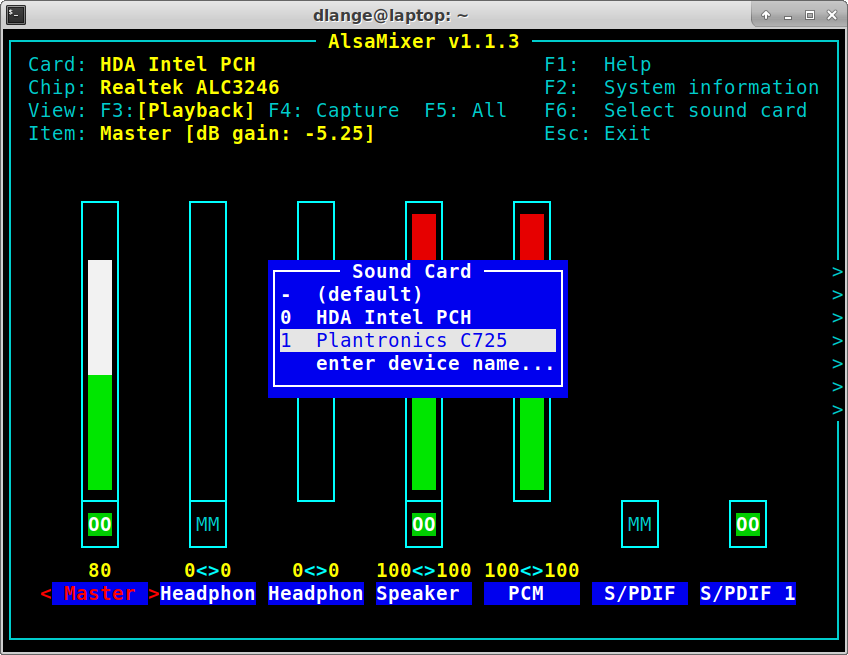 Alsamixer: Select sound card Alsamixer: Select sound card