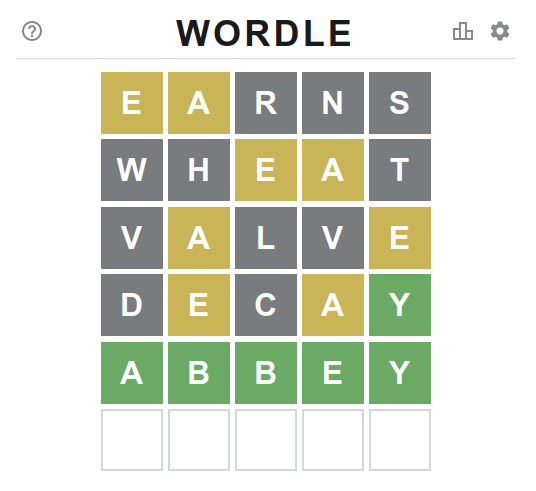Yes, valve was a bad guess Wordle game