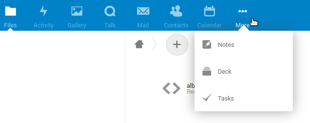 Designers say you get overwhelmed if the additional items were not hidden in the three dot overflow menu... Screenshot of stock Nextcloud menu